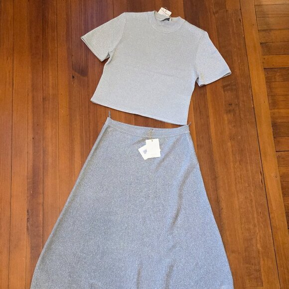 NWT Scanlan Theodore Silver Knit Set - Picture 1 of 4